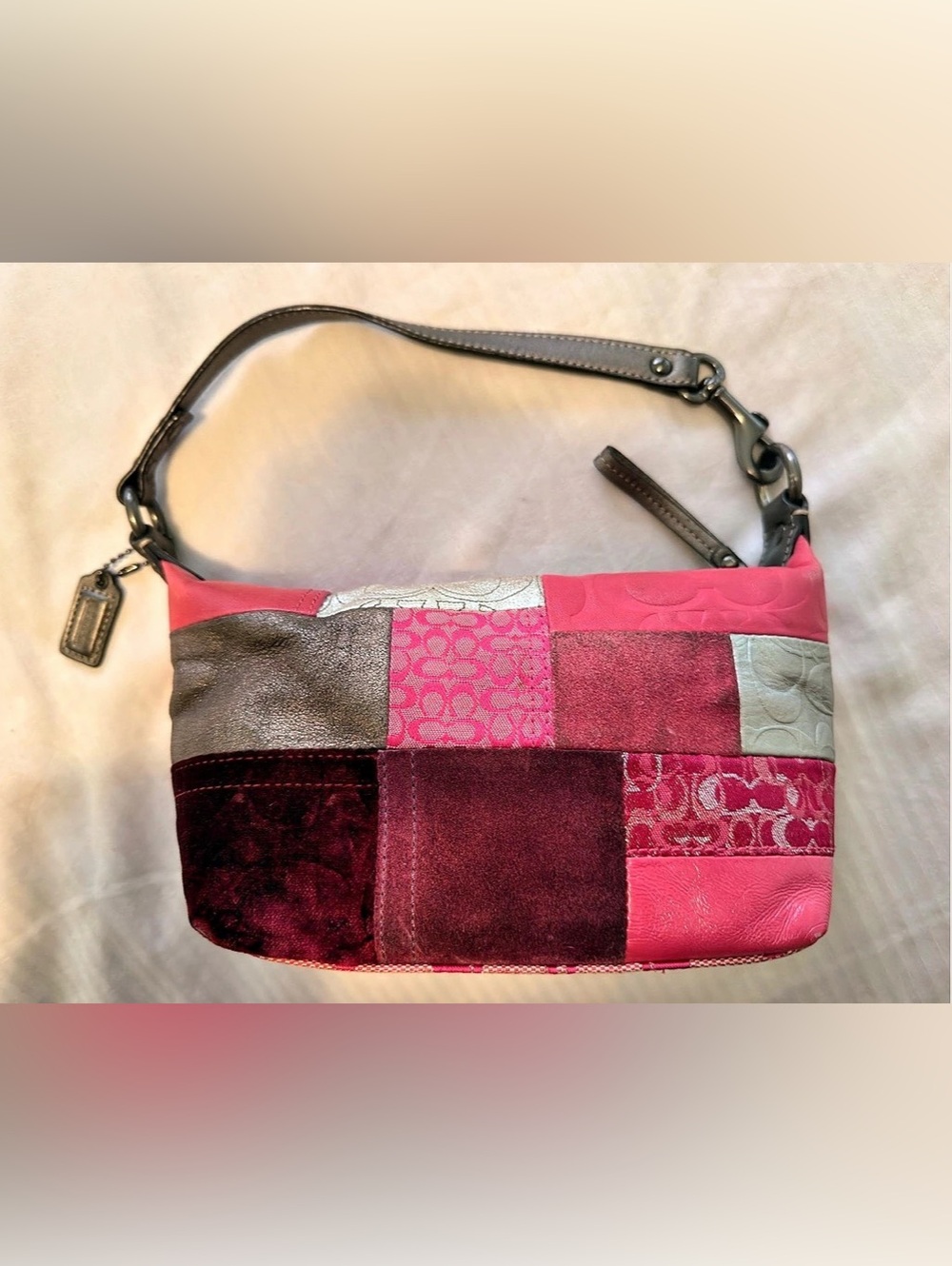Y2K Coach Holiday Patchwork Pink Mini Denim Hobo Bag